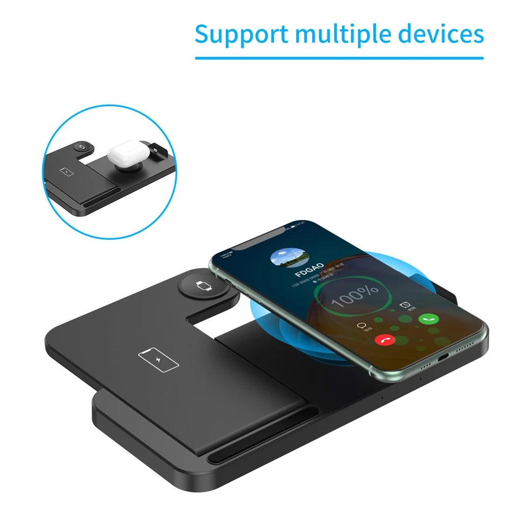 FDGAO-cargador inal&aacute;mbrico 4 en 1 de 15W, soporte de carga por inducci&oacute;n para iPhone 13, 12, 11, X, XS, XR, Airpods, Apple iWatch 6 SE-5