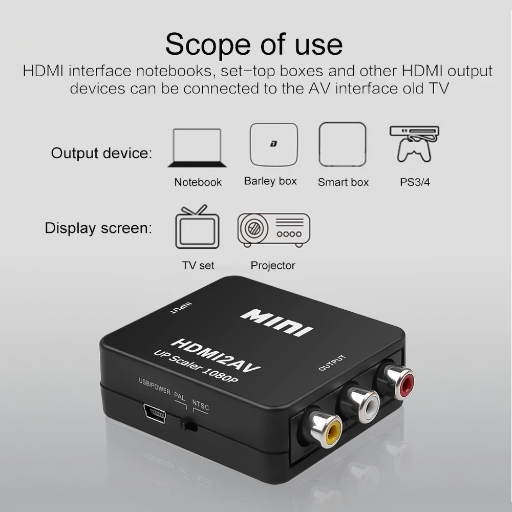 Адаптер Kebidu 2AV 1080P HDMI совместимый с AV CVSB L/R RCA преобразователь HD Video Box Поддержка