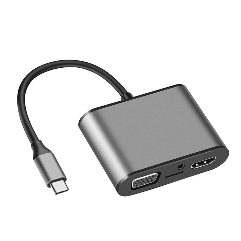 

8 In 1 Laptop TF Card Reader Adapter Computer Portable Audio Port Cellphone Aluminum Alloy USB C Hub Type C To VGA 4K HD
