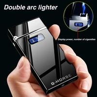 usb electronic charging lighter dual arc plasma cigarette lighter led power windproof electric pulse torch lighters gadgets men