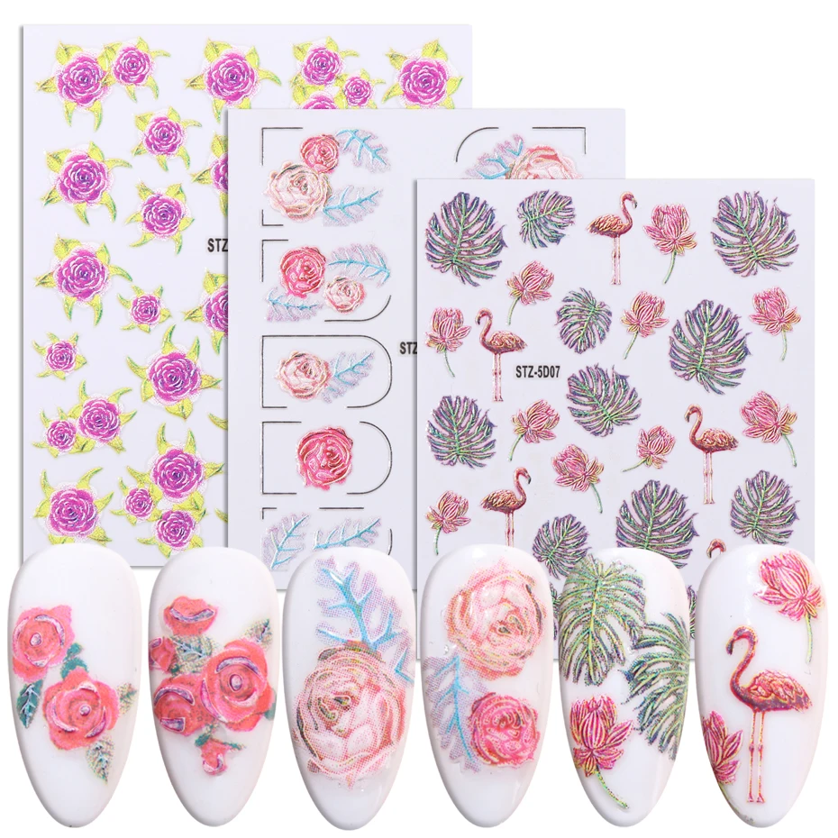 1 шт. самоклеящаяся наклейка 5D с тиснеными цветами для ногтей наклейки цветущими