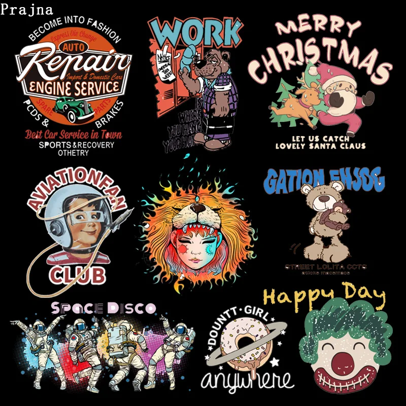 

Iron on Trasfer Letter Hippie Cartoon Patch Punk Iron On Patches Heat Transfer Thermal Sticker Space Astronaut Applique Jacket