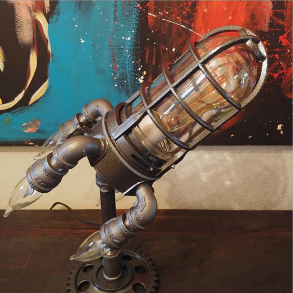 

Creative Rocket Ship Lamp Steampunk Industrial Desk Night Lamp Decoractive Bedside Table Light For Bedroom Decor Father's Gifts