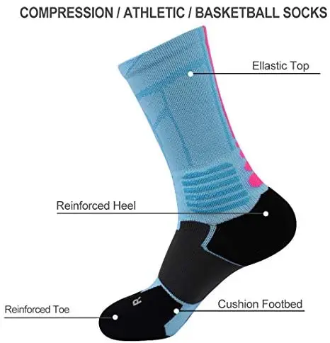 Basketball Socks 5 Pairs Per Set Running Athletic Sports Crew Socks for Men Women