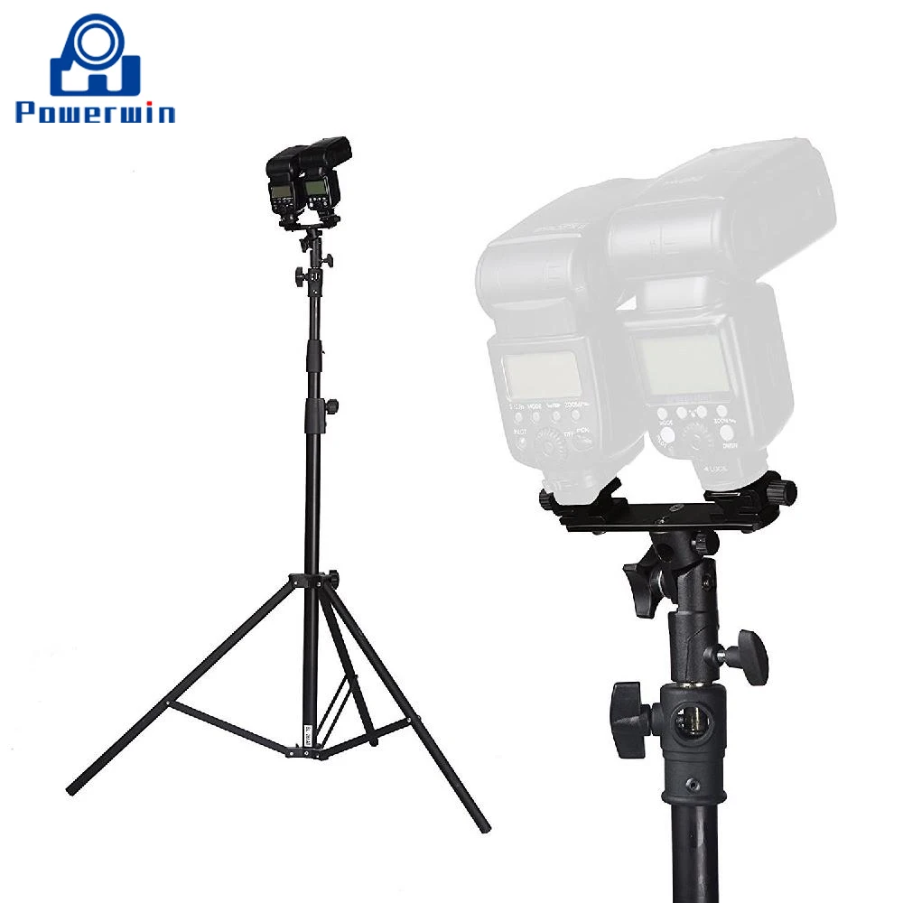 Powerwin Double Hot Cold Shoe Camera Speedlite Flash Bracket Umbrella Holder Studio Light Stand Screw Mount Adapter Tripod | Электроника