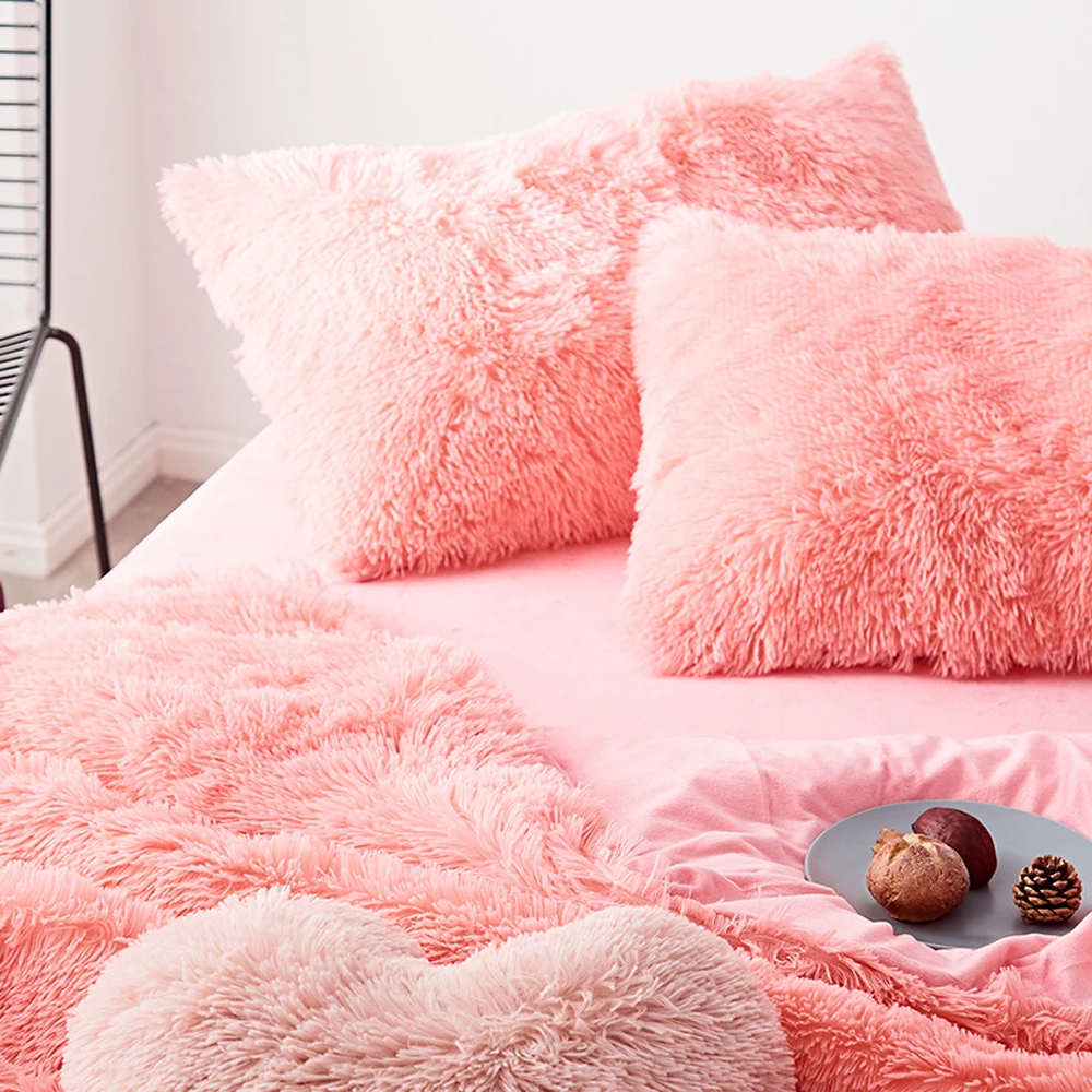 

Home Textile Pink Fleece Fabric Winter Thick Pure Color Bedding Set Mink Velvet Duvet Cover Bed sheet Bed Linen Pillowcases 4pcs
