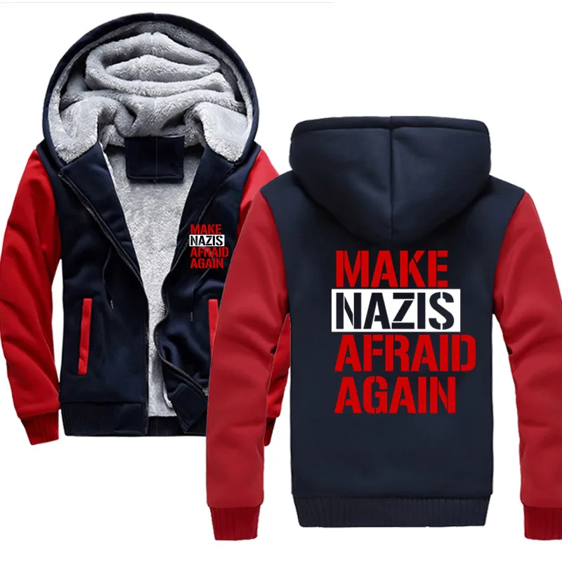 

Make Nazis Afraid Again Men Hoodies Tracksuit Sweatshirt Men's Winter Collar Cap Long Sleeves zipper Hoody Sports Sweatshirts5XL