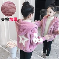 spring winter girl coat jackets warm star hooded collar clothing kids teenage children beige red black tops plus cashmere thicke