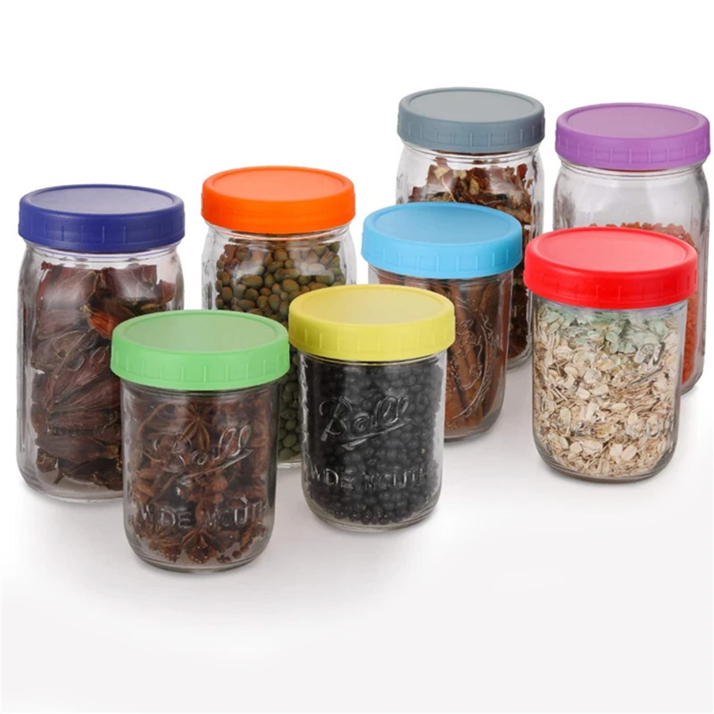

16 Pack Jar Lids Leak Proof Seal Silicone O Ring Plastic Screw Lid Universal Storage Cap Cover For Wide Mouth Mug Cannings