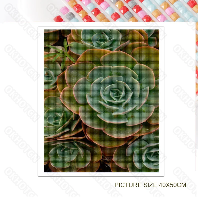 

Diy Diamond Painting Stickers Diamond Embroidery Modern Home Decoration Sofa Background Wall Succulent Green Plants Painting Map