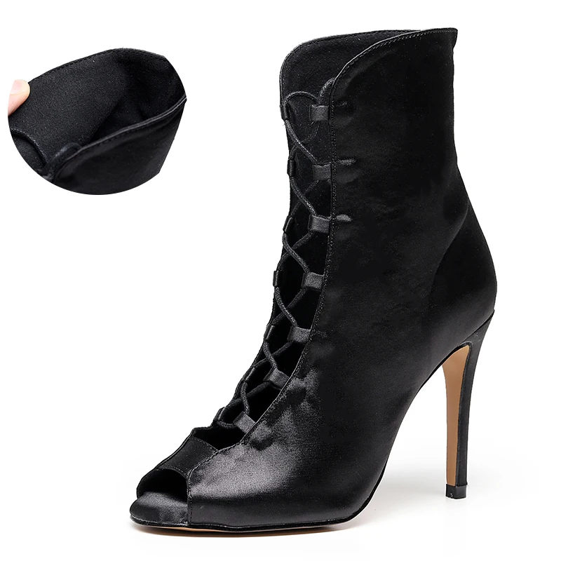 Женские шелковые Бальные ботинки для латиноамериканских танцев черные