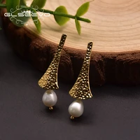 glseevo natural freshwater pearl irregular texture fan shaped earrings womens party fashion simple jewelry gift ge1046k