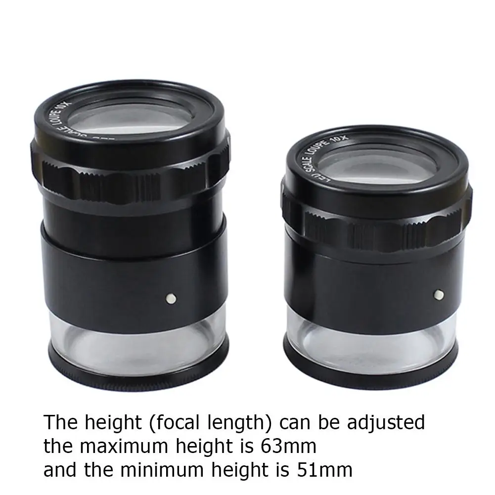 

10X Optical Glass Lens Magnifier Metal Body Measuring Magnifier Scale Loupe with LED Light Magnifying Gla