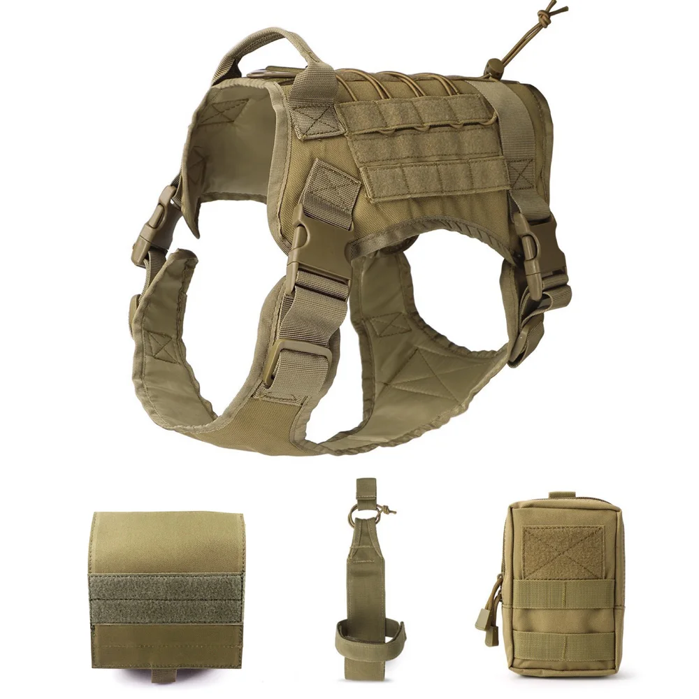 Muddy 1000D нейлон k9 шлейка для собак военный тренировочный жилет для собак жгут для домашних больших собак с ручками Molle Сумка для воды чашка сумка набор - Цвет: Muddy
