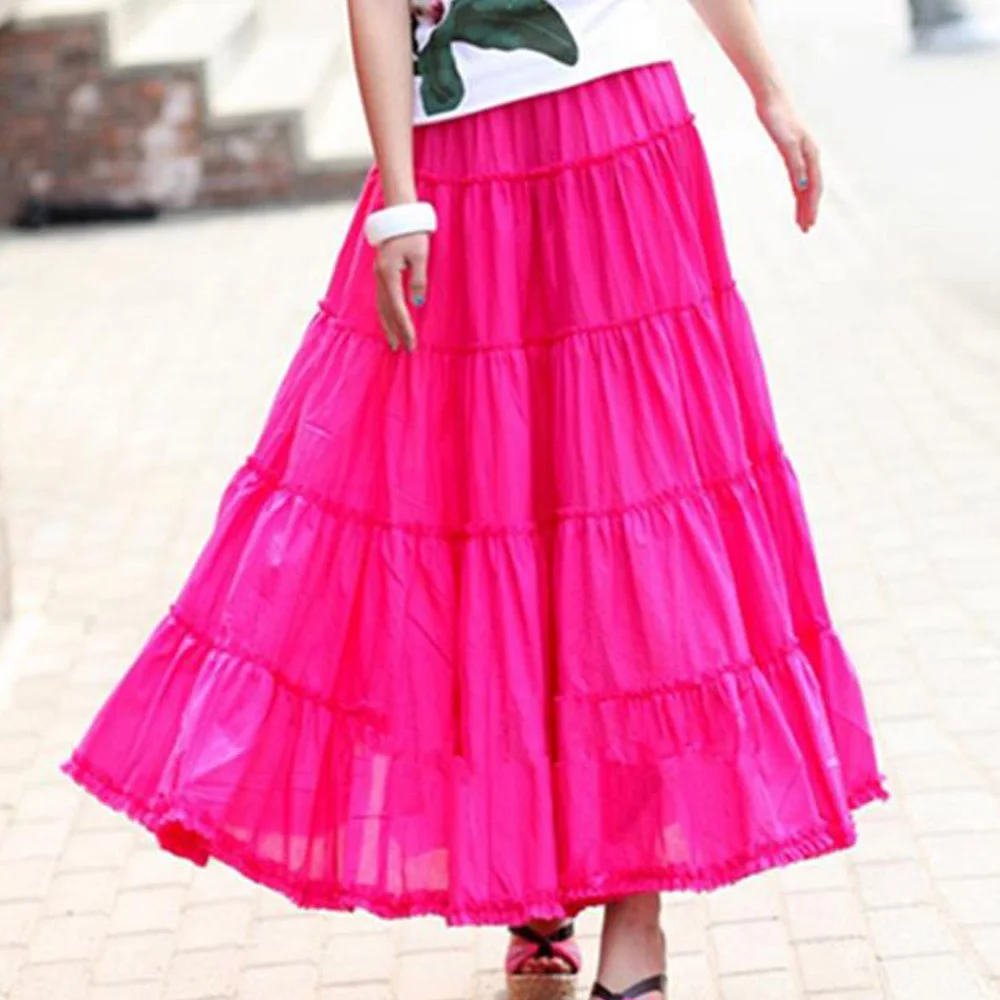 

Boho Womens Cotton Long Skirts Plus Size Lady Elastic Waist Dance Pleated Skirt Beach Bohemian Vintage Summer Skirts Falda Saias