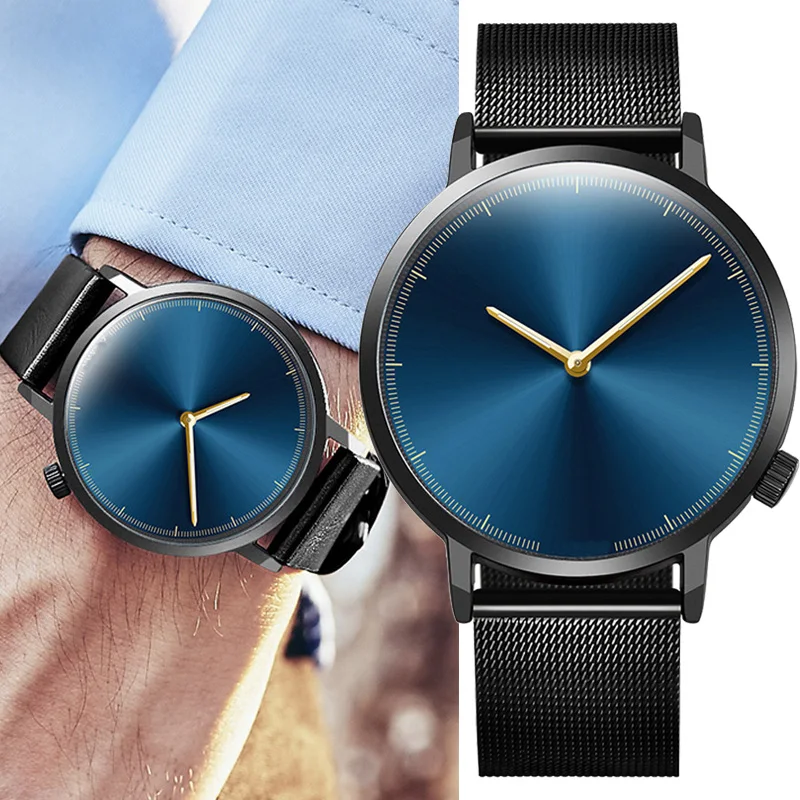 Мужские часы с простым синим стеклом мужские наручные модные бизнес