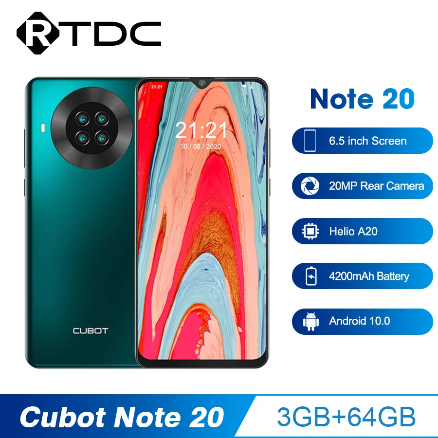 Cubot Note 20 6 5 &quot&quot HD + 3 ГБ 64 сзади Quad Камера смартфон NFC 4200 мА/ч 12MP распознавания лиц и