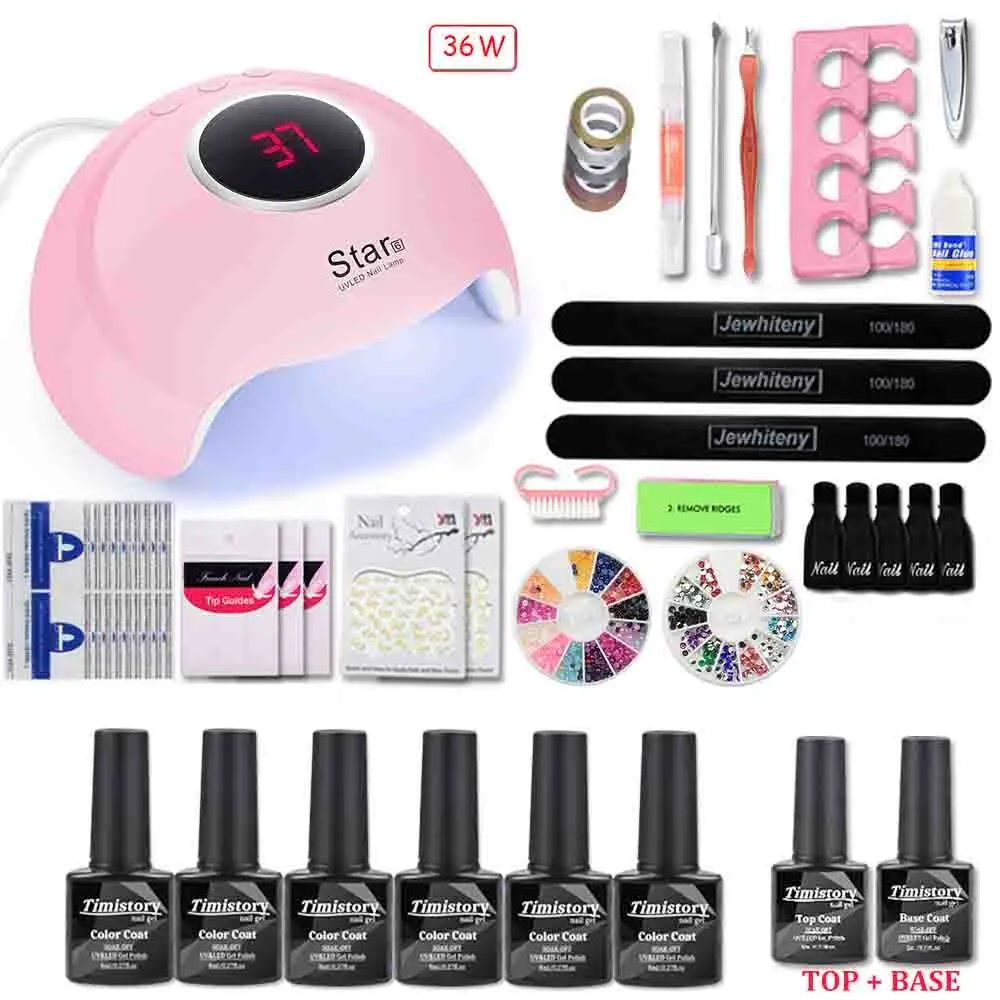 36W Set3 Лак для ногтей, комплект одежды для девочек ростом 80/36 Вт светодиодный Сушилка для ногтей маникюрный набор 16/10, 6 штук в партии, Гель-лак для ногтей с базовый и финишный гель для ногтей инструменты для ногтей комплект - Цвет: 36W Set3