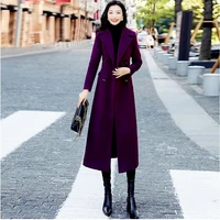 2021 high quality fashion purple women windbreaker autumn winter medium length korean style female casual woolen coat outerwear