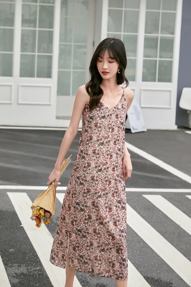 

COIGARSAM Beach Floral Print Women Long dress New Summer Sexy French Style Dresses Design And Color 8010