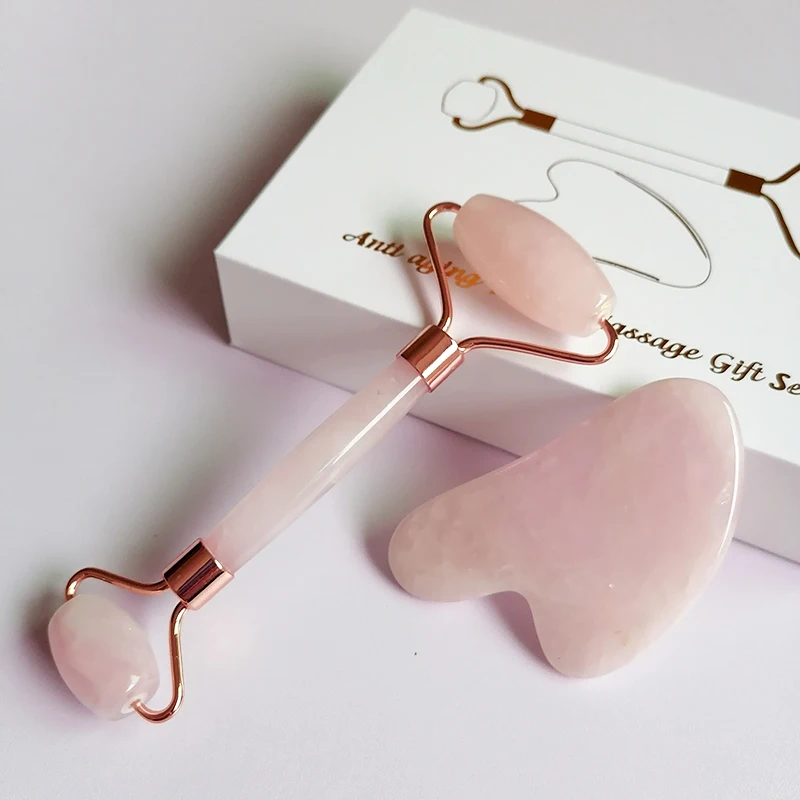 

Jade Stone Roller Rose Quartz Natural Gua Sha Face Massage Slimmer Lift Wrinkle Double Chin Remover Beauty Care Slimming Tools