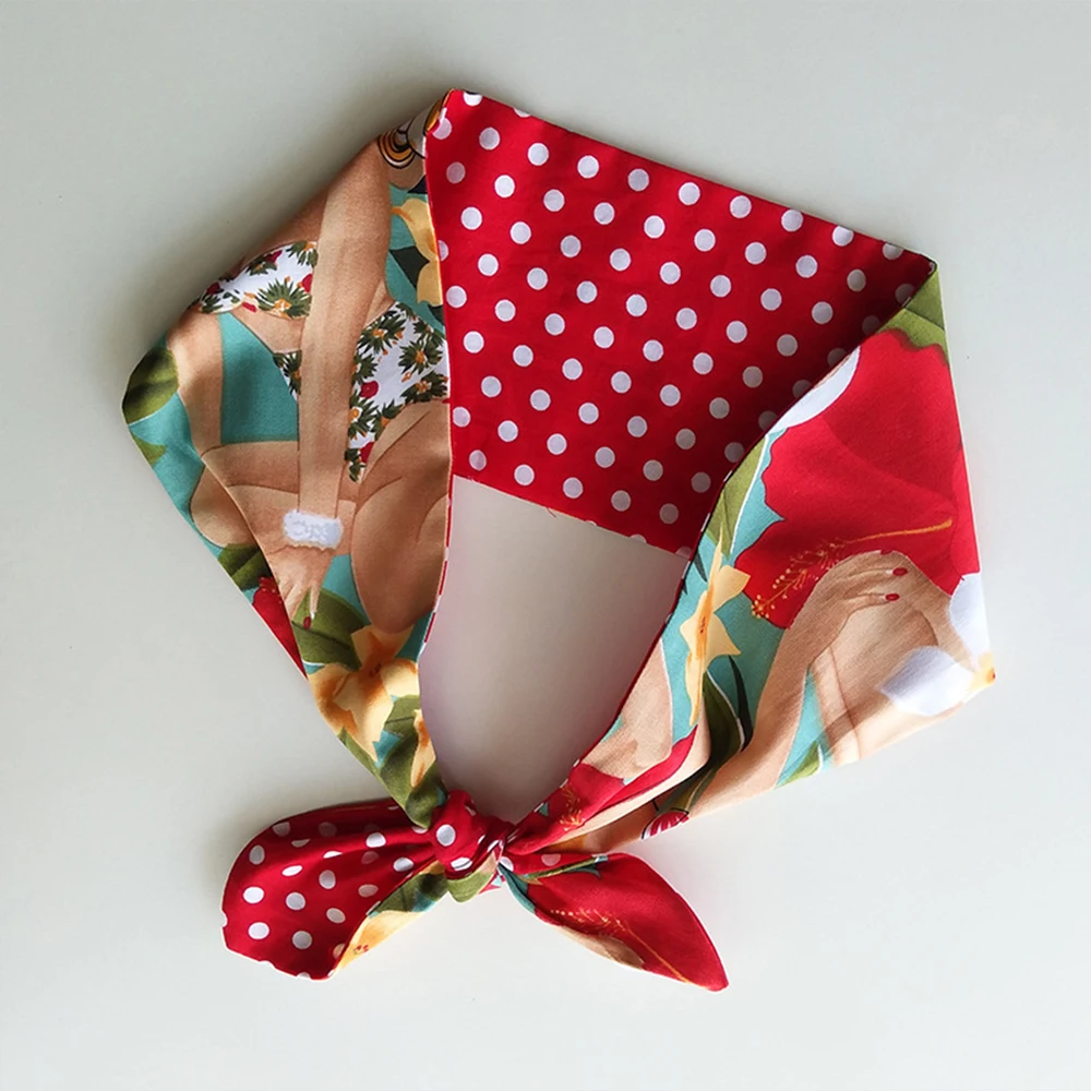

Retro Floral Printed Rabbit Ears Metal Wire Headband Cross Bowknot Hairband Women Retro Vintage Hair Accessories