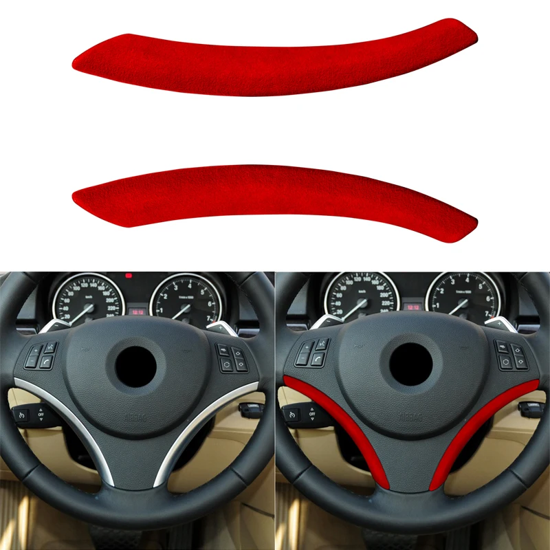 

2PCS Suede Car Accessories Interior Steering Wheel Decoration Trim Cover Stickers for BMW 1 Series 2007-2011 3 Series 2005-2012