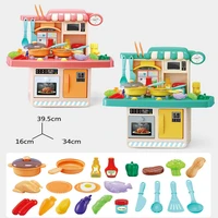 kitchen play house toy simulation sound and light manual water cooking table kitchen toys vegetables fruits cooking house set
