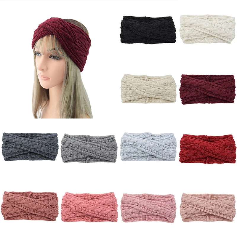 Повязка для волос женская зимняя Модный ободок ручной вязки милая теплая