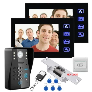7 two monitors rfid password video door phone intercom doorbell with ir camera 1000 tv line with no electric strike door lock free global shipping