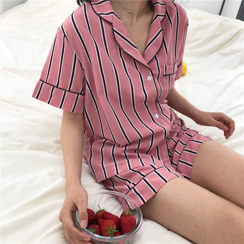 Женский комплект одежды для сна из 2 предметов летнее нижнее белье в полоску