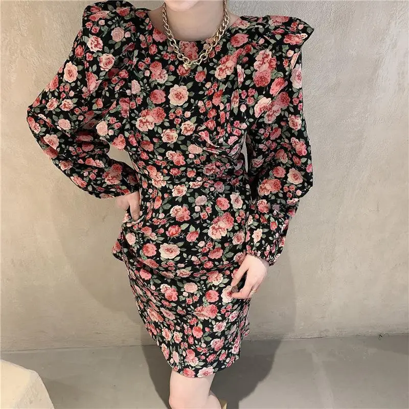 

Boho Style Floral Print Dress Lantern Long Sleeve Women Mini Dress O Neck Loose Ladies Dresses Beach Sundress Ropa Mujer