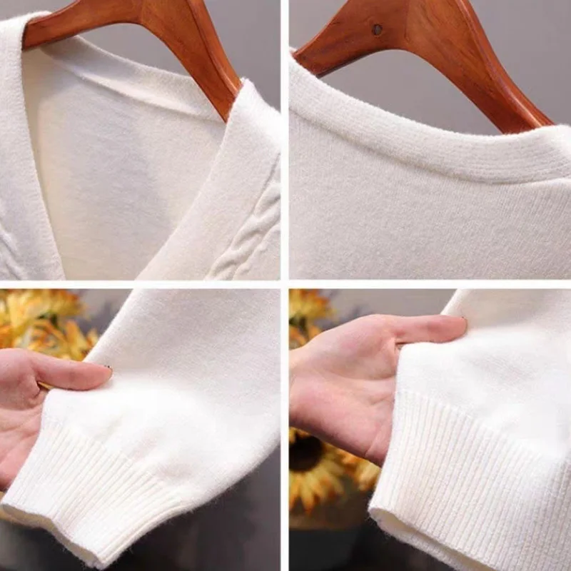 

EBAIHUI Women's Sweater Cardigan Female Loose Korean Elegant Button Knitted Top Fashion Spring and Autumn White Solid Sweaters