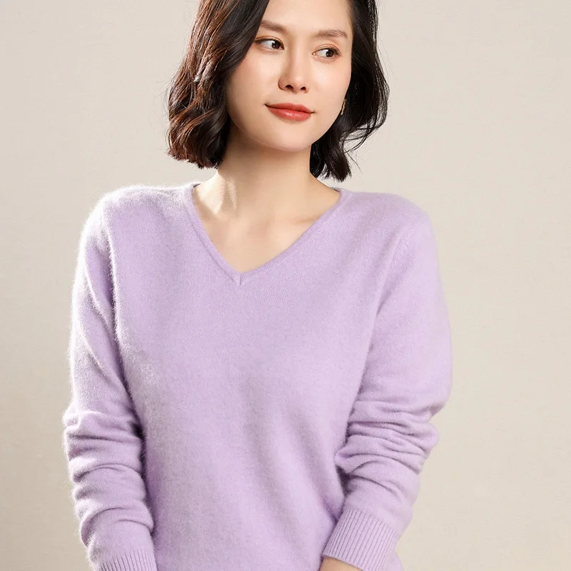 

BELIARST 2020 Fall/Winter New Mink Sweater Women's V-Neck Pullover Sweater Thick Mink Cashmere Plus Size Slim fit to Keep Warm