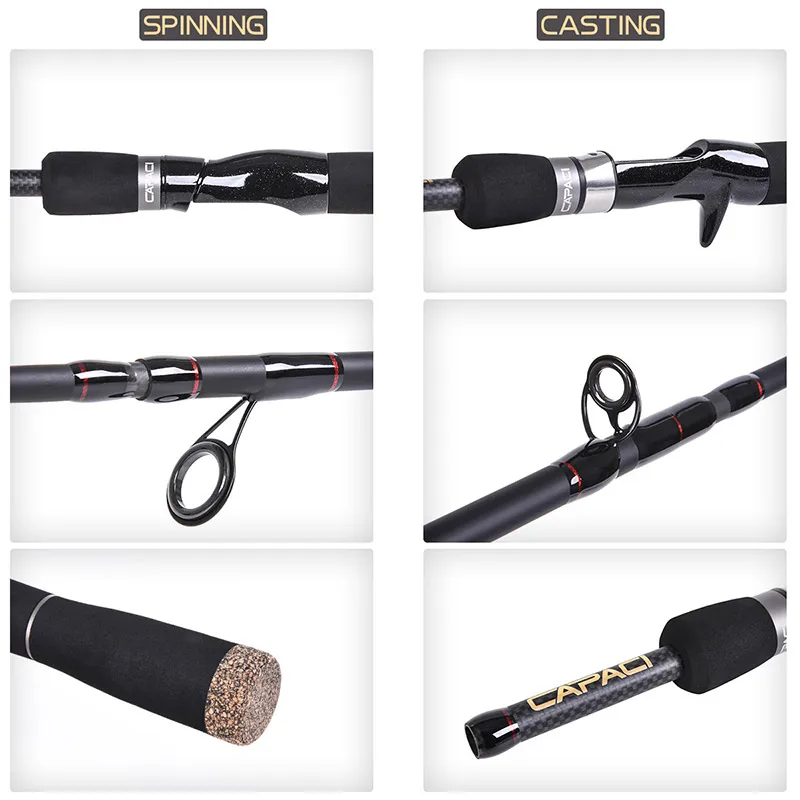New!Carbon Spinning Fishing Rod Superhard Lure Wt:1.8-14g Casting Fishing Rod Portable 6 Section Outdoor Casting Lure Rod