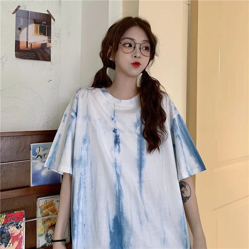 

2021 Tie-dye short-sleeved t-shirt for men and women loose ins tide hot girl style Japanese fried street half-sleeved top