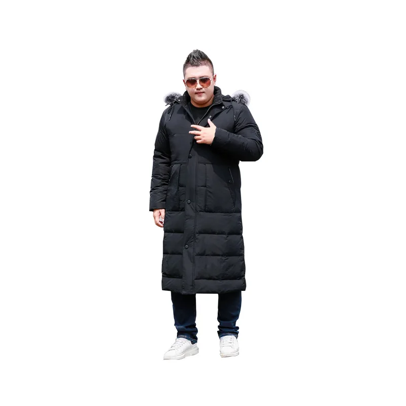 Пальто мужское длинное выше колена с воротником из лисьего меха супер большой