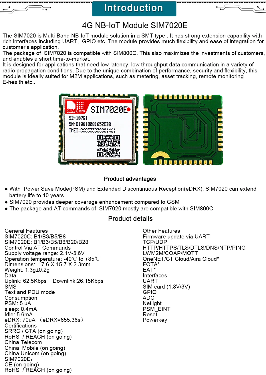 1 шт. nb-iot модуль SIM7020E, LTE NB SIM7020E модуль B1 B3 B5 B8 B20 B28