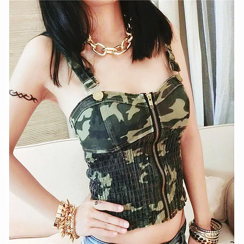 Модные сексуальные камуфляжные рубашки для женщин винтажные топы без рукавов