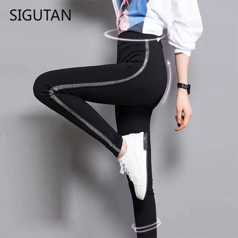 

Весенне-осенние брюки в полоску по бокам женские Леггинсы спортивные брюки верхняя одежда тонкие эластичные леггинсы