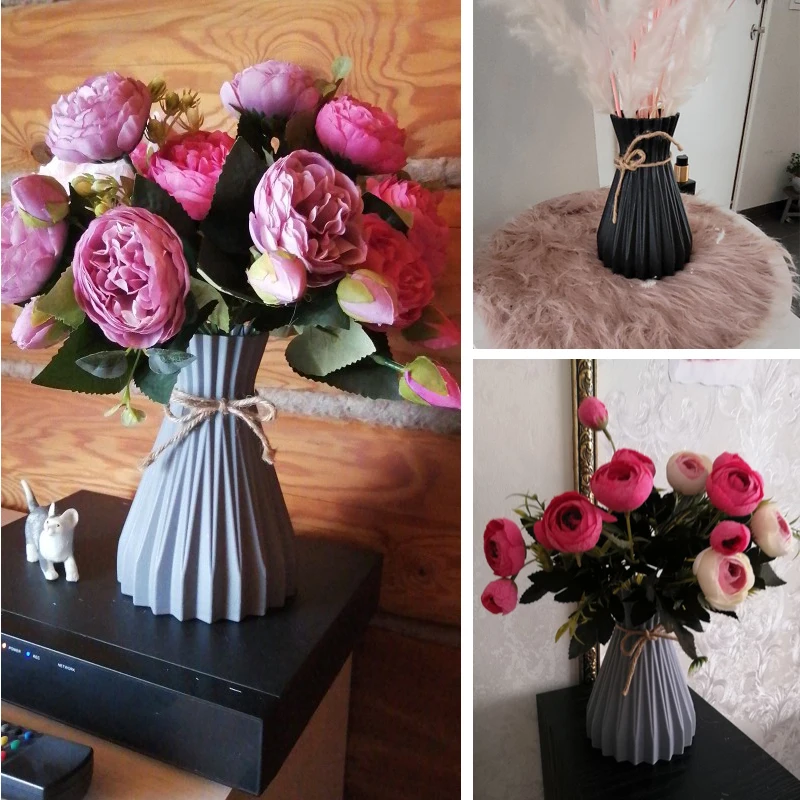 

Flower Vase Home Garden Decoration White Imitation Ceramic Flowers Pot Basket Plastic Vase For Wedding Birthday