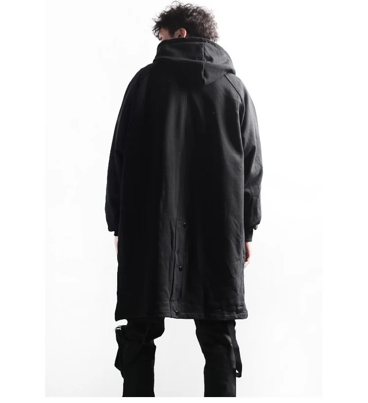 Men's casual autumn and winter retro Gothic button zipper Hooded Jacket long coat | Мужская одежда