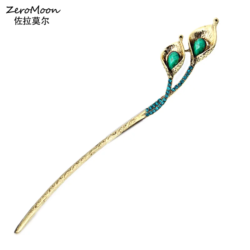 Шпилька для волос Стразы в стиле ретро с цветком лилии и кисточкой модные