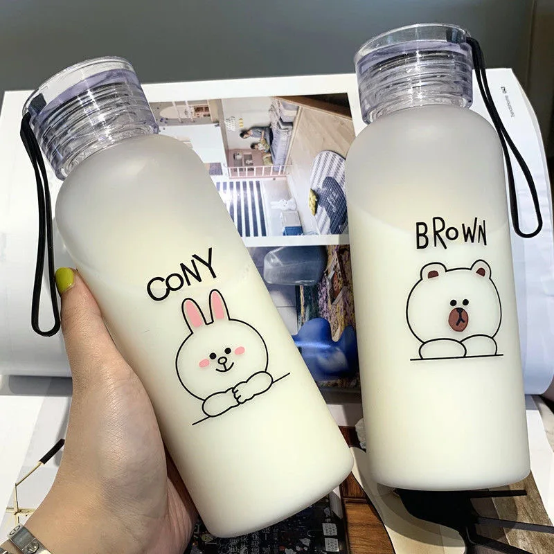 New Plastic Water Bottle Summer Cold Drink Juice Cup Portable Outdoor Sports Camping Cups Cute Animal Print Send Bag | Дом и сад