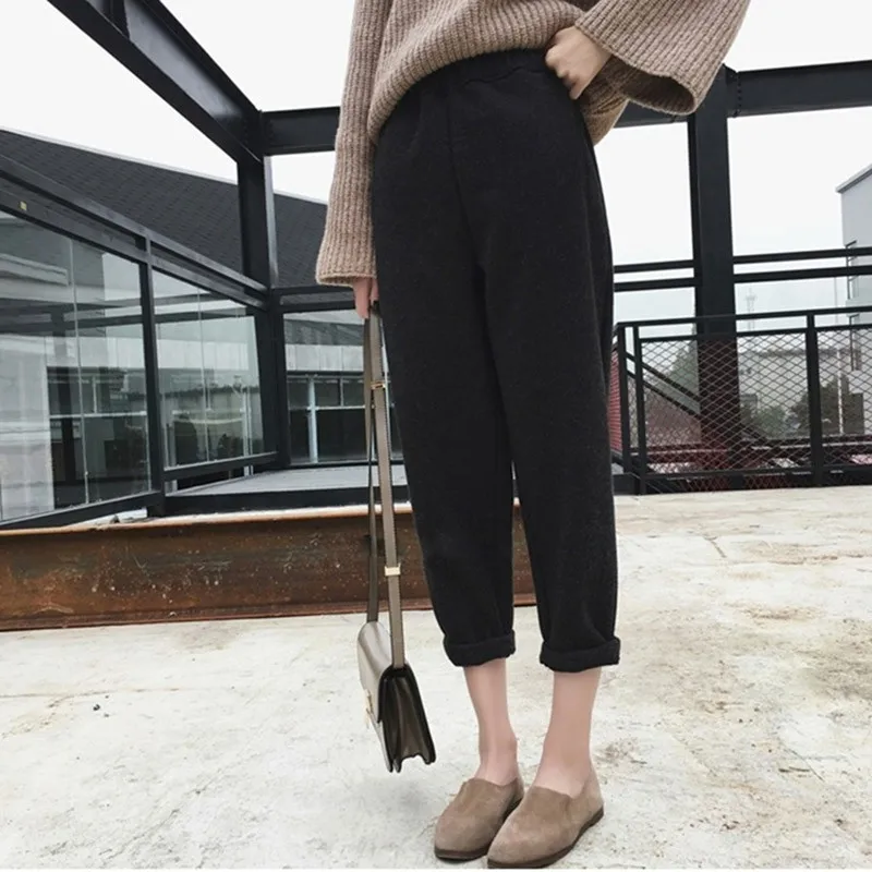 Женские Простые Модные теплые плотные зимние штаны для женщин в Корейском стиле