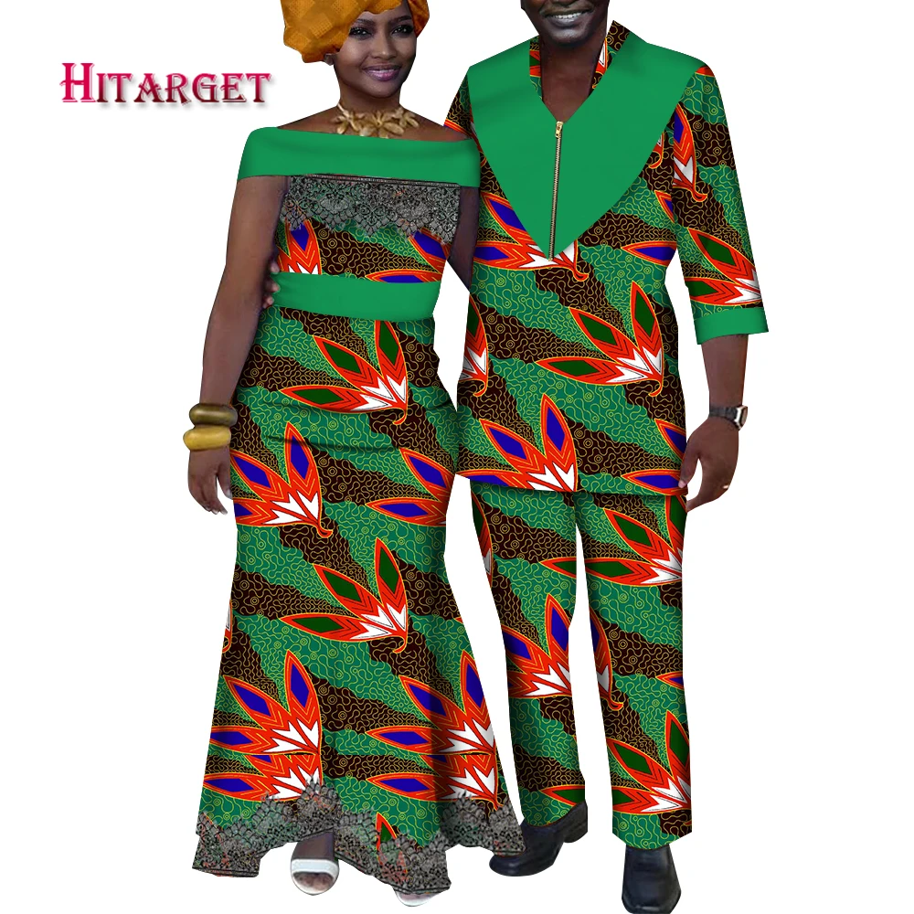 

Fashion African Style Couple Clothes Dashiki Ankara Print Men Suit and Lady Strapless Dresses Large Size Lovers Outfit WYQ774