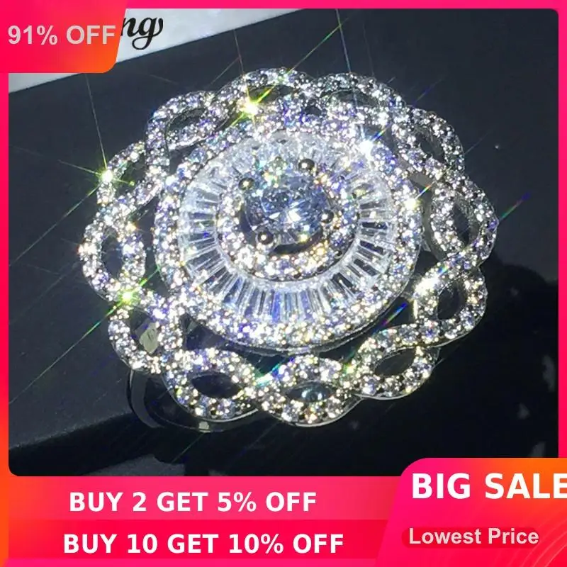 Choucong женское кольцо в форме большого цветка 5A Циркон Cz Стерлинговое Серебро 925