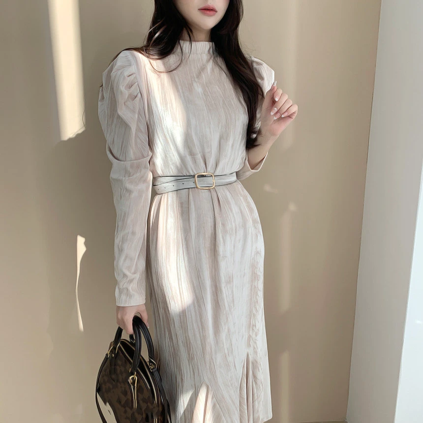 

Elegant Womens Solid Long Sleeve velvet Party Dress Office Lady Dress With Belt Female Clothing