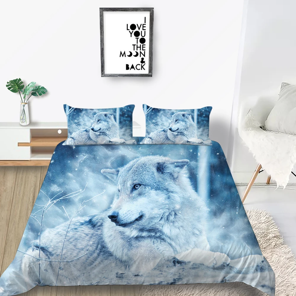Комплект постельного белья Moon Night Wolf Модный мягкий Фэнтезийный с пододеяльником