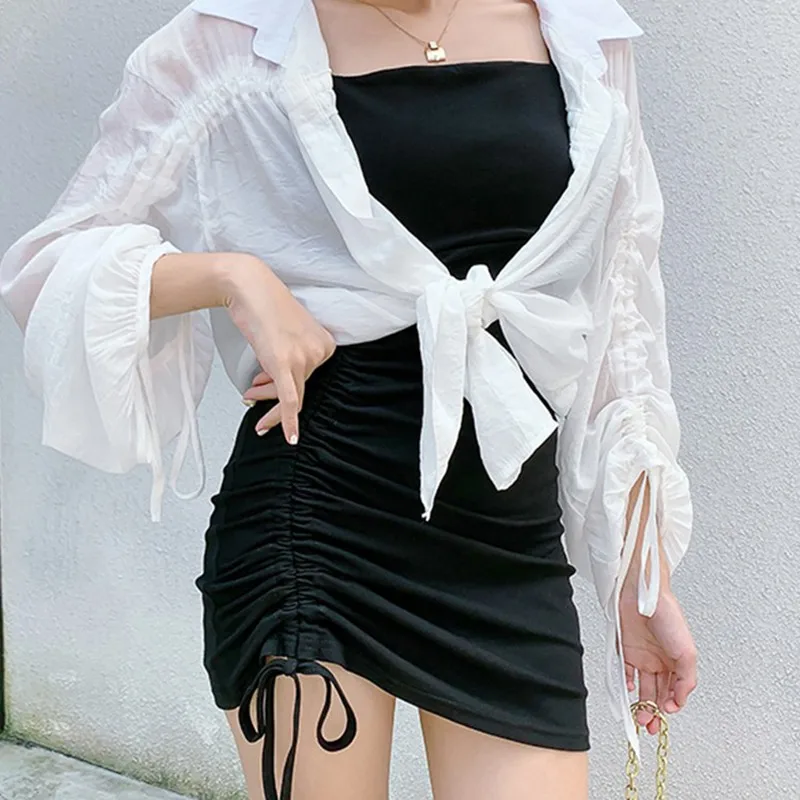 

Fashion Women's Sexy Mini Dress Black Ladies Sexy Slash Neck Spaghetti Strap Ruched Bodycon Solid Mini Dress